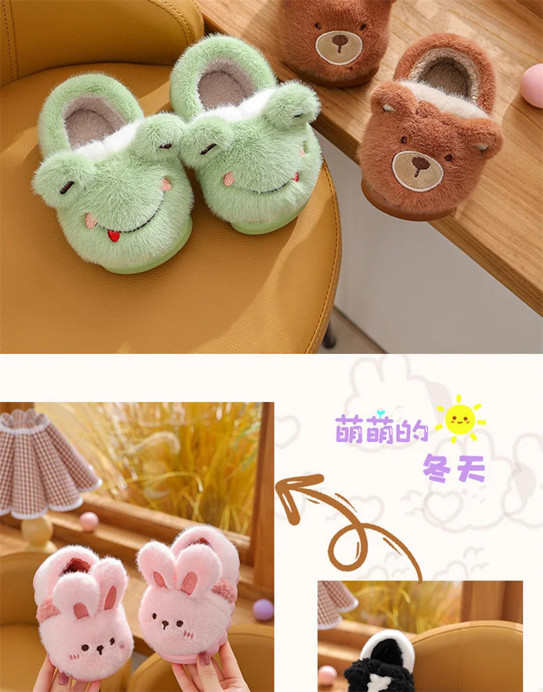 New Children's Cartoon Animals Wrap Plush Slippers Soft Sole Non-slip Winter Warm Baby Boys Girls Indoor Home Cotton Shoes