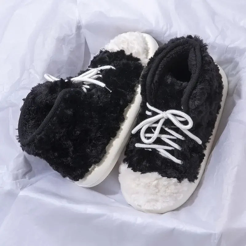 Fashionable New Winter Women's Cotton Slippers Fluffy Fleece Lined Indoor Outdoor Wearable Warm Booties Comfortable Home Shoes