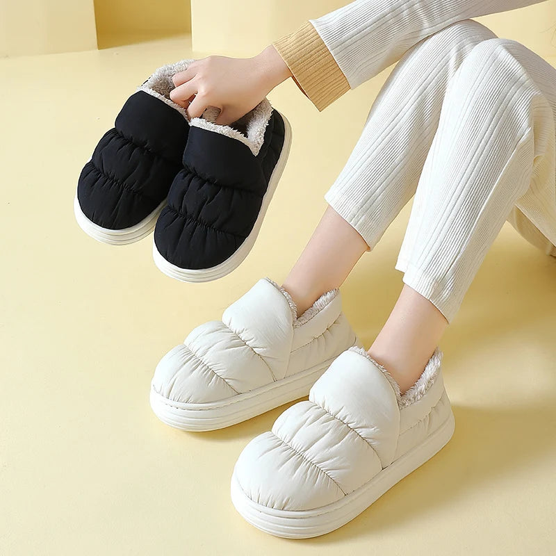 Winter Warm Thick Furry Women Ankle Boots Indoor Plush Slippers Ladies Men Outside Home Cotton Shoes