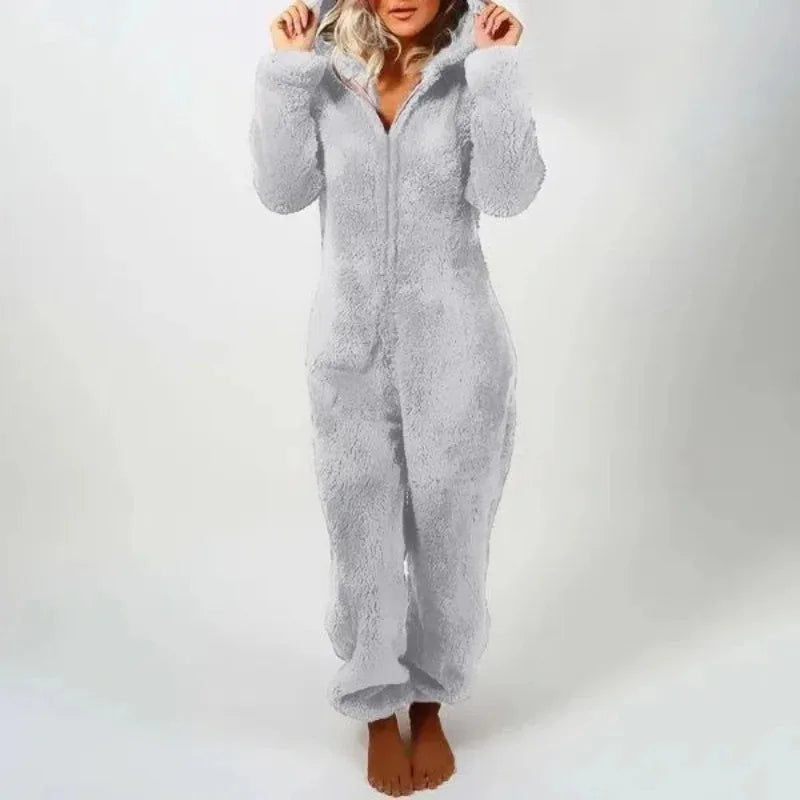 Thickened Furry Onesies for Adults Women Fashion Fleece Sleepwear Hood Sets Pajamas for Winter Women Velvet Warm Pyjamas