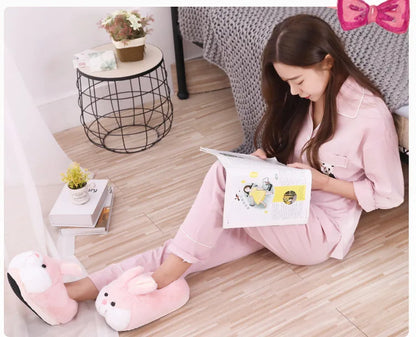 Cute Rabbit Shoes Women Winter Slippers Warm Plush Soft Sole Girls Indoor Home Floor Slipper Pink Color Ladies Cartoon Footwear