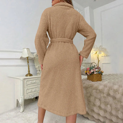 Women'S Long Sleeved Autumn And Winter Warm Bathrobe Home Clothes Plush Sleeping Robe Home Clothes For Home Wear