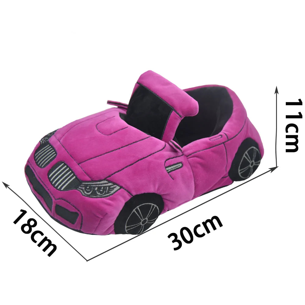 10 COLORS Vehicle Shape Plush Slippers Women Men Cartoon Car Warm Soft House Shoes Birthday Party Indoor Slipper