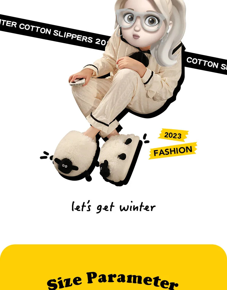 Ladies Fall Fluffy Slipper Women White Sheep Animal flip flops Winter Warm Cartoon Kawaii Soft Plush Indoor Home Shoes Gift