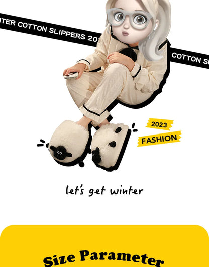 Ladies Fall Fluffy Slipper Women White Sheep Animal flip flops Winter Warm Cartoon Kawaii Soft Plush Indoor Home Shoes Gift