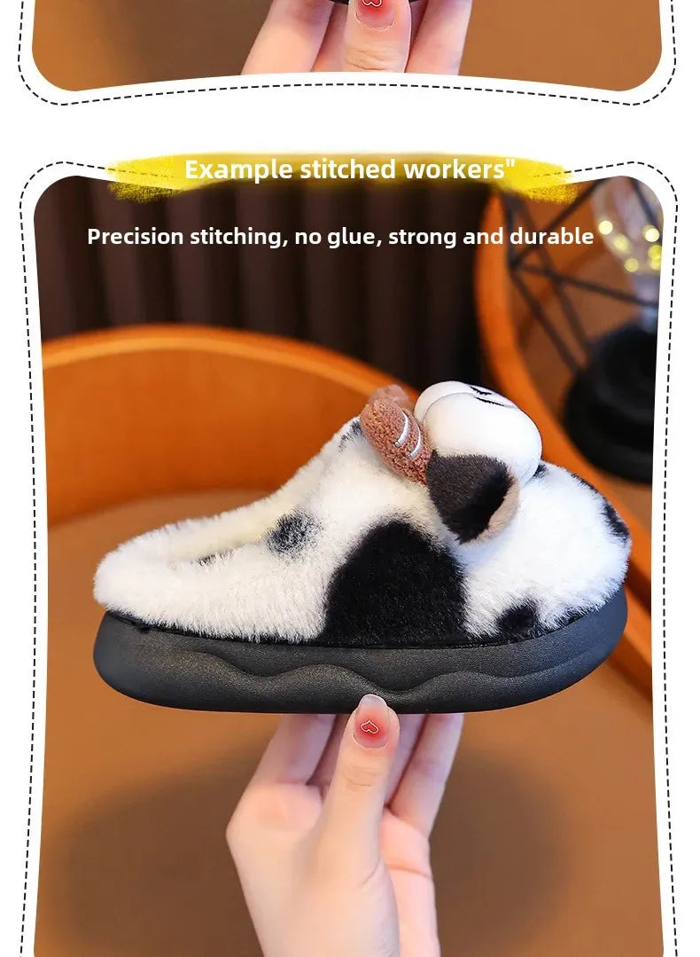 2024 New Style Children's Cotton Slippers Indoor Home Use Fall/Winter Anti-Slip Cute Little Cow Slippers Outer Wear PVC Material