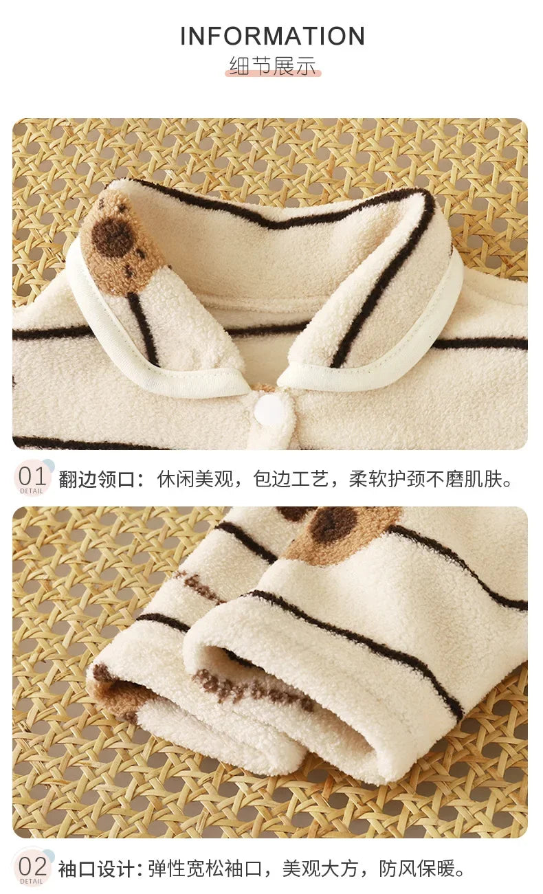 Boys Girls Autumn Winter Soft Flannel Pajamas Sets Toddler Baby Cute Cartoon Lapel Coat with Pants Pyjamas Kids Casual Sleepwear