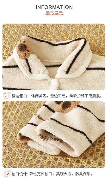 Boys Girls Autumn Winter Soft Flannel Pajamas Sets Toddler Baby Cute Cartoon Lapel Coat with Pants Pyjamas Kids Casual Sleepwear