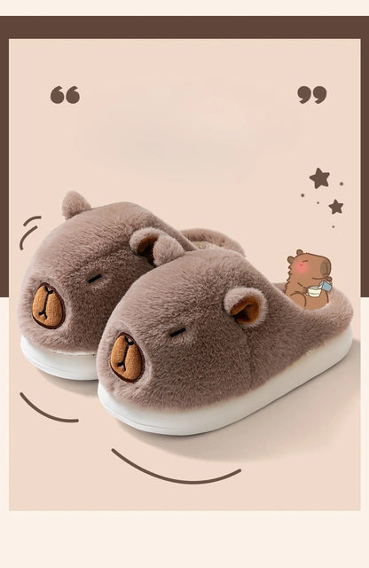 Capybara Cotton Slippers for Women Winter Fashion Platform Indoor Home Shoes Man Warm Plush Non Slip Cotton Floor Shoes Couples