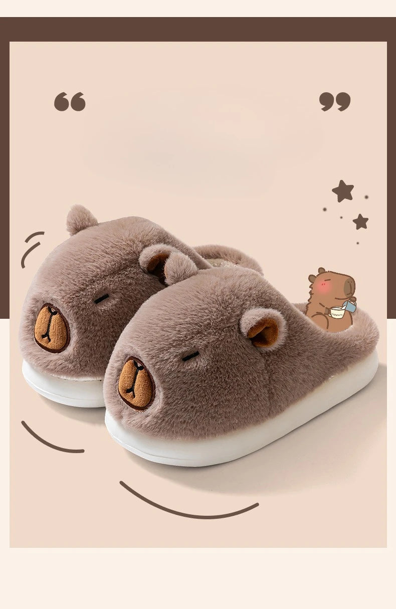 Capybara Cotton Slippers for Women Winter Fashion Platform Indoor Home Shoes Man Warm Plush Non Slip Cotton Floor Shoes Couples