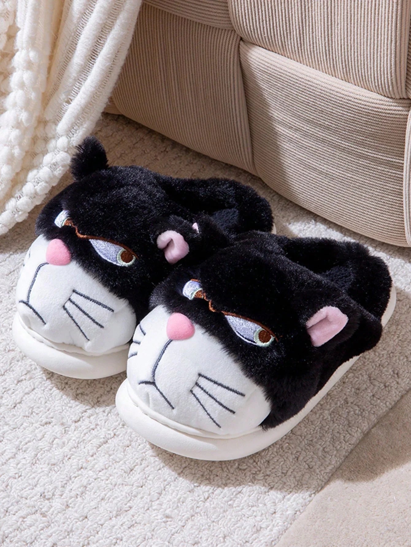 Men's Home Slippers New Cotton Slippers Couple Winter New Cute Cat Home Warm, Comfortable, Breathable Thick Bottom Thick Cotton