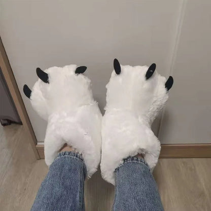 Women Winter Warm Slippers Cute Creative Bear Claw Shoes Girls Couples Indoor Furry Cotton Snow Boots Female Faux Fur Slides