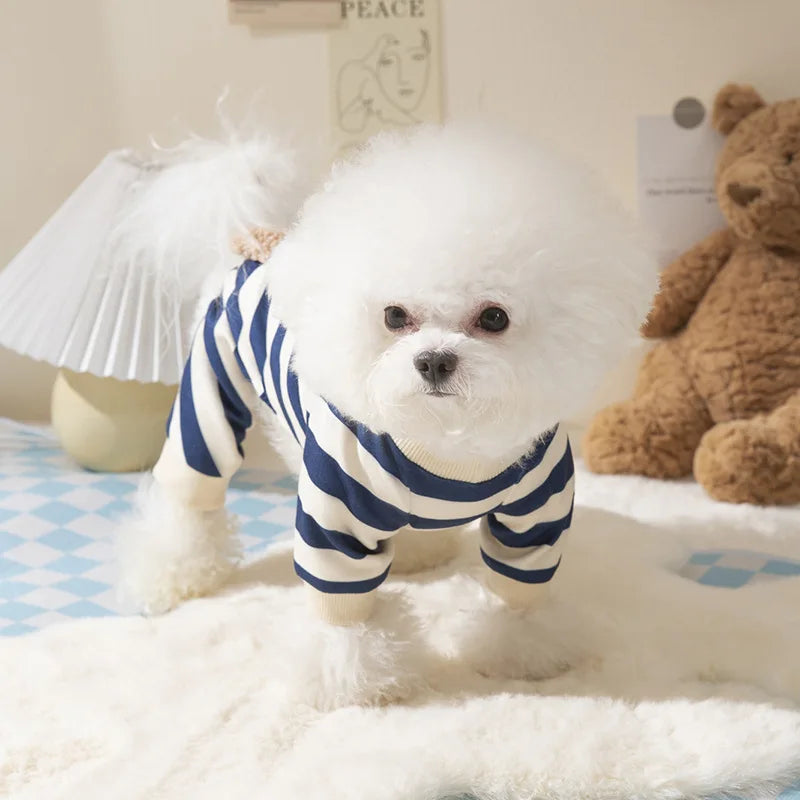 Striped Pet Dog Jumpsuit Spring Autumn Medium Small Dog Clothes Cute Bear Pattern Pet Pajamas Kitten Puppy Sweatshirt Dog Coat