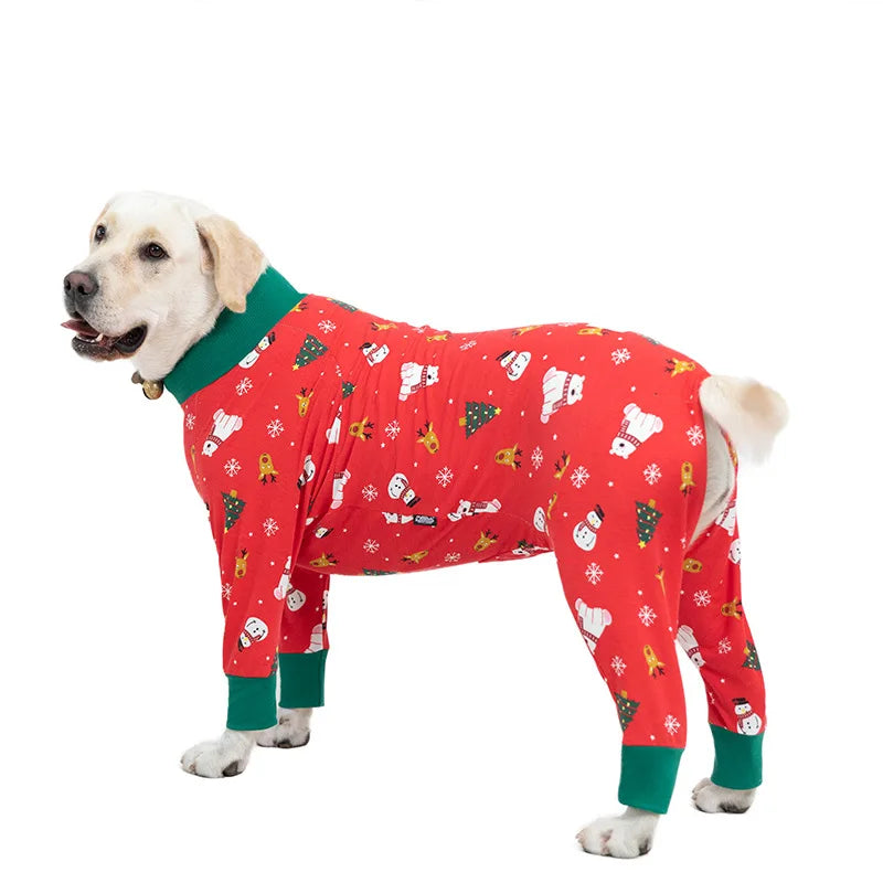 Dog Recovery Suit Christmas Dog Clothes Boy Girl Cartoon Print Fabric Dog Onesie Post Operative Dog Bodysuit Apparels For Dog