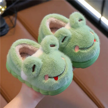 Thickened Cotton Slippers for Children Indoor Outdoor Home Wear Warm Booties with Heel for Boys And Girls in Winter