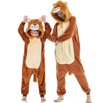 Adult Kids Lion Costume Animal Halloween Carnival Party Furry Cosplay Costumes Onesie Child Role Play Jumpsuit Kigurumi Bodysuit