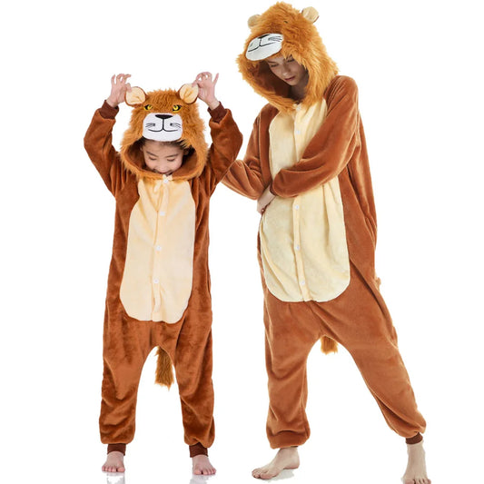 Adult Kids Lion Costume Animal Halloween Carnival Party Furry Cosplay Costumes Onesie Child Role Play Jumpsuit Kigurumi Bodysuit