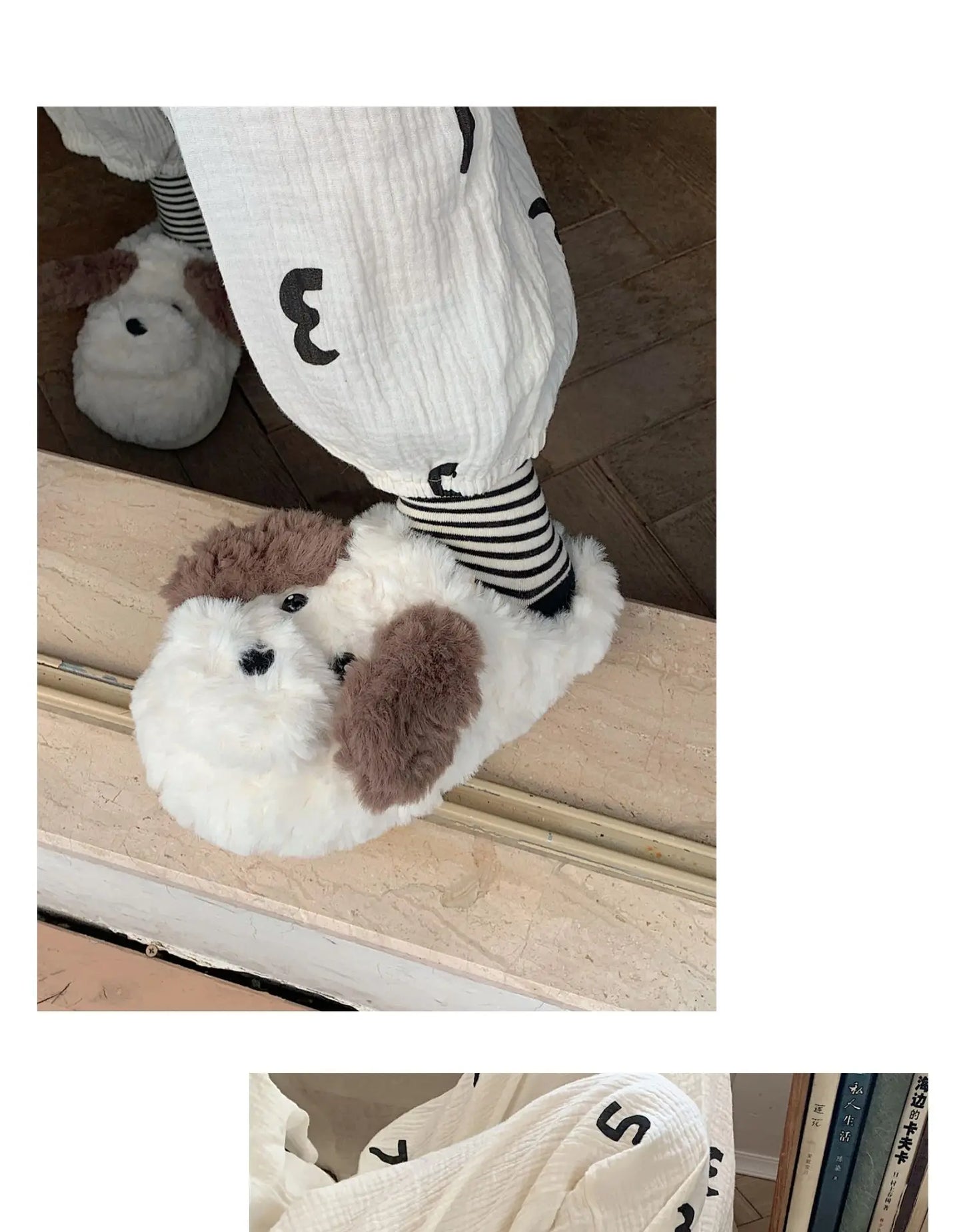 Short Fur Slippers for Women Winter Warm Furry Cozy Cotton Shoes for Home Indoor Cute Dog Couples Antiskid Slippers
