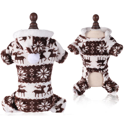 Winter Dog Christmas Jumpsuit Clothes Warm Plush Pet Pajamas for Small Medium Dogs Cats Overalls Puppy York Chihuahua Onesies