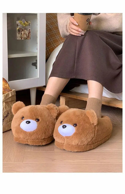 2025 Women's Home Slippers Sweet Fluffy Rainbow Bear Lady slippers indoor Anti slip lightweight keep warm Winter House Shoes 44