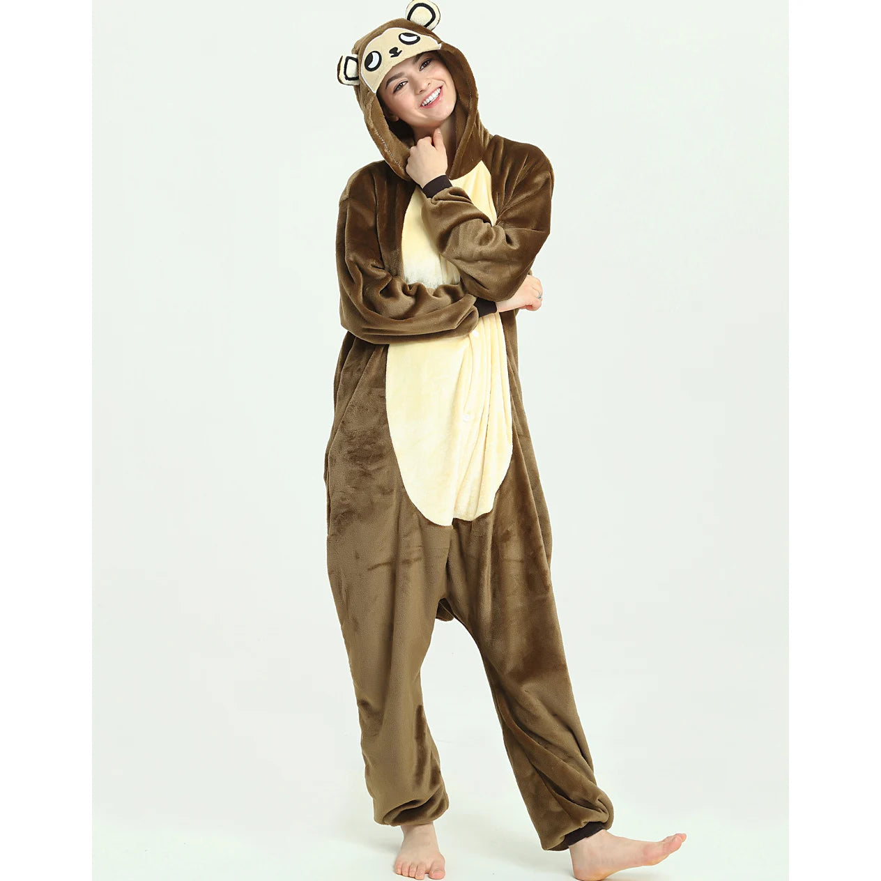 Winter Unisex Brown Monkey Cosplay Costumes Onesies Kigurumi Onesie Pajamas Adults Flannel Pyjamas Animal Sleepwear Jumpsuit