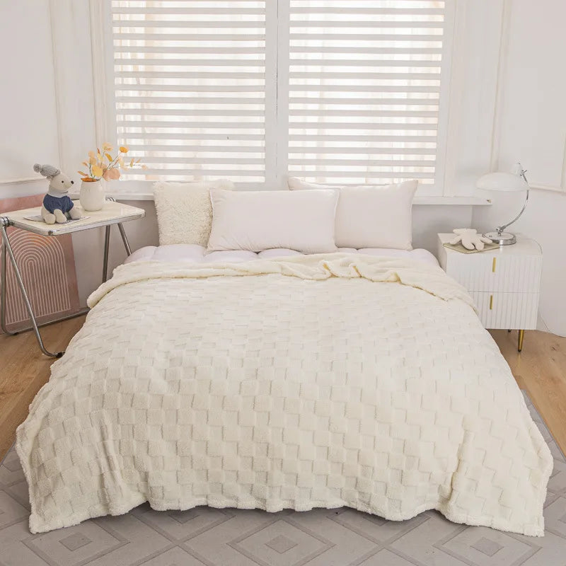 Plaid waffle jacquard 4 saisons — Texture naturelle & chaleur modulable