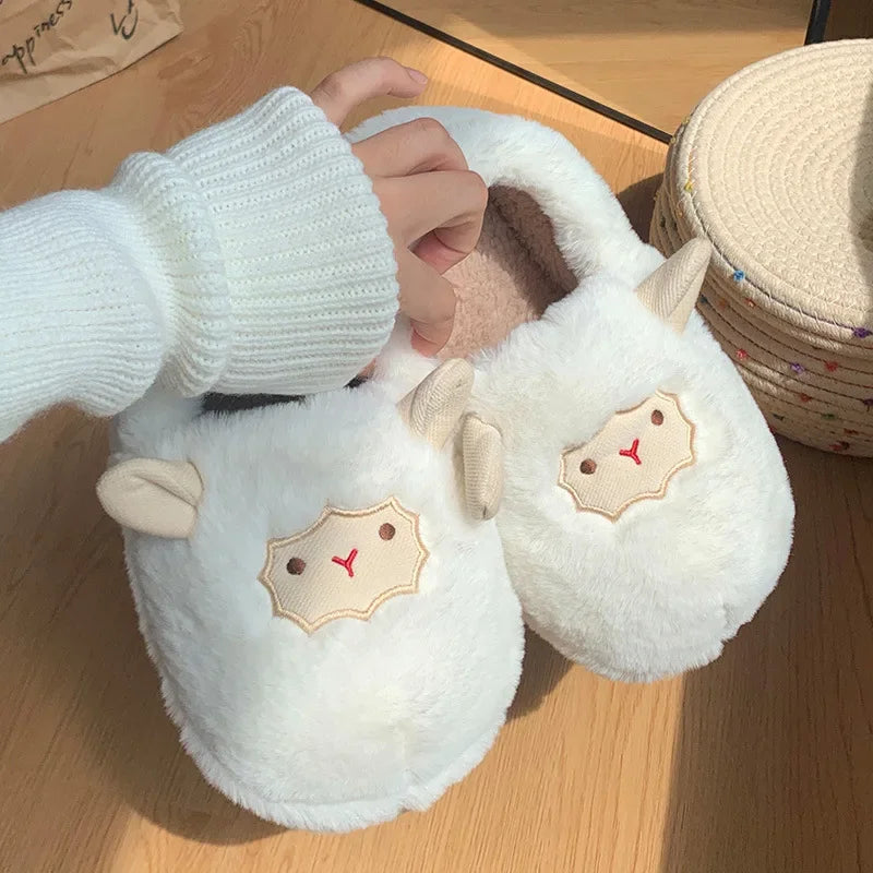 Women's Cotton Slippers Winter Home Indoor Plush Warm Anti-slip Thick Bottom Outdoor Cute Full Cover Heel Cotton Shoes