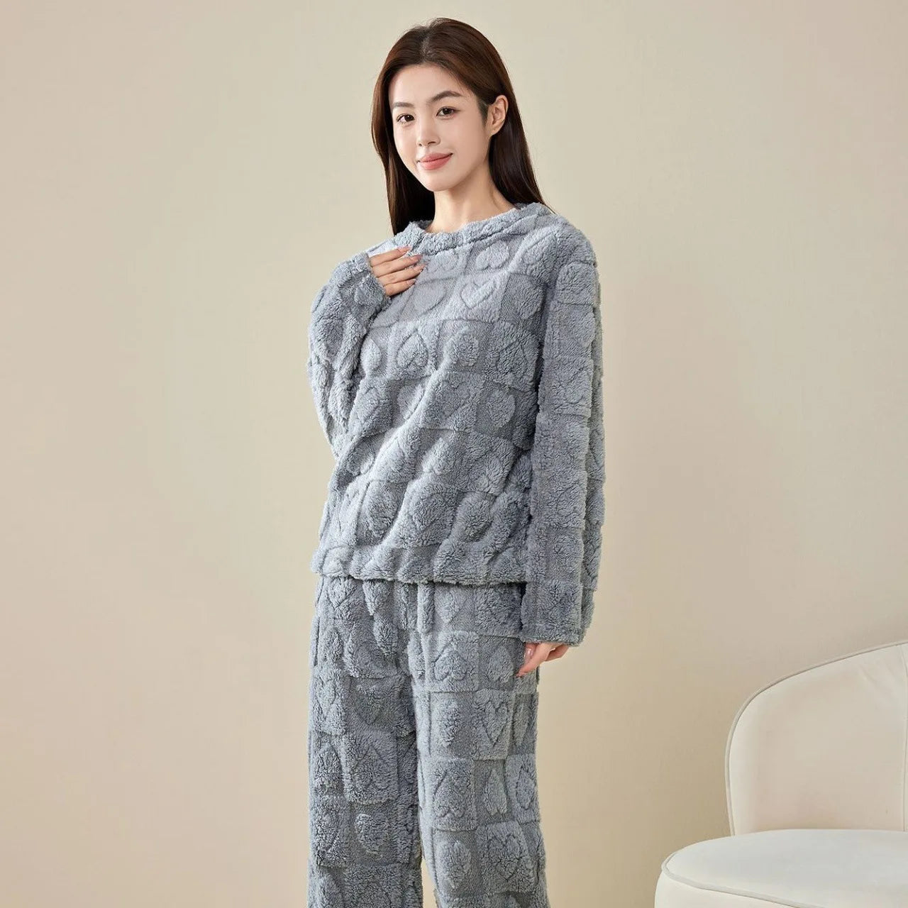 Women's Coral Fleece Sleepwear Loose Thick Home Clothes Autumn Winter New Style Warm Heart Set Outdoor Wear Fairy Style