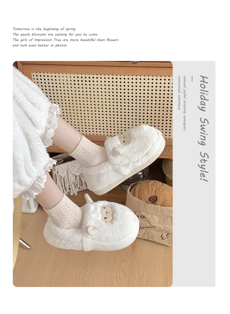Women's Cotton Slippers Winter Home Indoor Plush Warm Anti-slip Thick Bottom Outdoor Cute Full Cover Heel Cotton Shoes