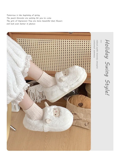 Women's Cotton Slippers Winter Home Indoor Plush Warm Anti-slip Thick Bottom Outdoor Cute Full Cover Heel Cotton Shoes