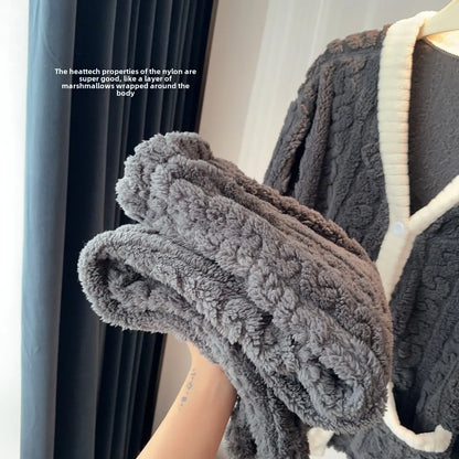 2pcs/Set Autumn and Winter Pajamas Women Thickened Padded Warm Students Coral Girls Clot Velvet Suit Homewear Cardigan Trousers