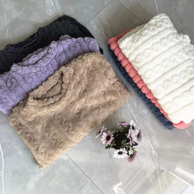 Autumn Winter Sweet Coral Fleece Pajamas Women Fleece-lined Thickened 2025 New Zip-up Flannel Warm Home Wear Set