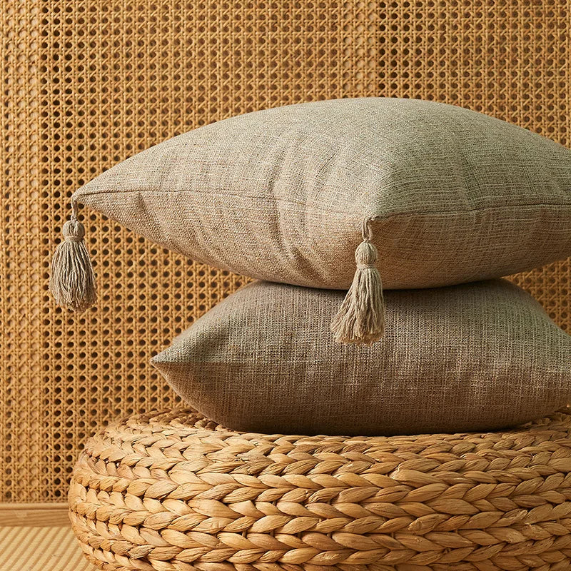 1/2Pcs Spring Throw Pillow Covers Linen Optic Sofa Tassel Pillow Cushion Cover Boho Gift Farmhouse Pillowcase Party Home Decor