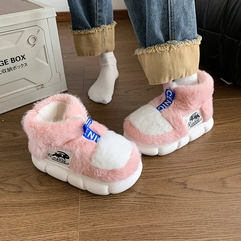 Women Warm Cotton Shoes Couples Winter Home Slippers Soft Plush Thick Sole Fluffy Footwear Female Male Indoor Street Snow Boots