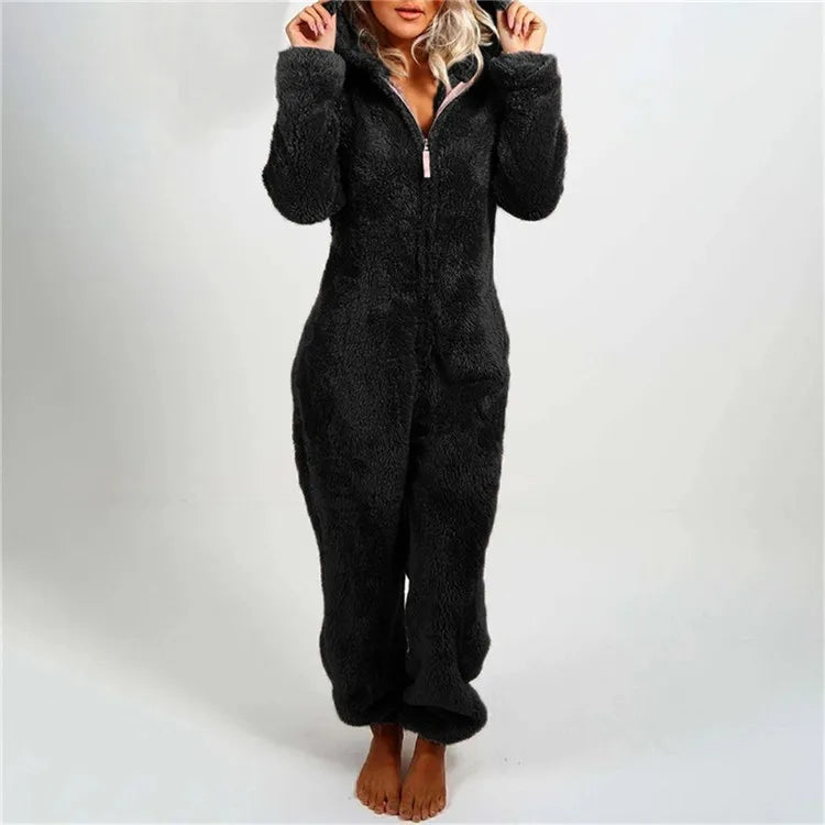 Thickened Furry Onesies for Adults Women Fashion Fleece Sleepwear Hood Sets Pajamas for Winter Women Velvet Warm Pyjamas