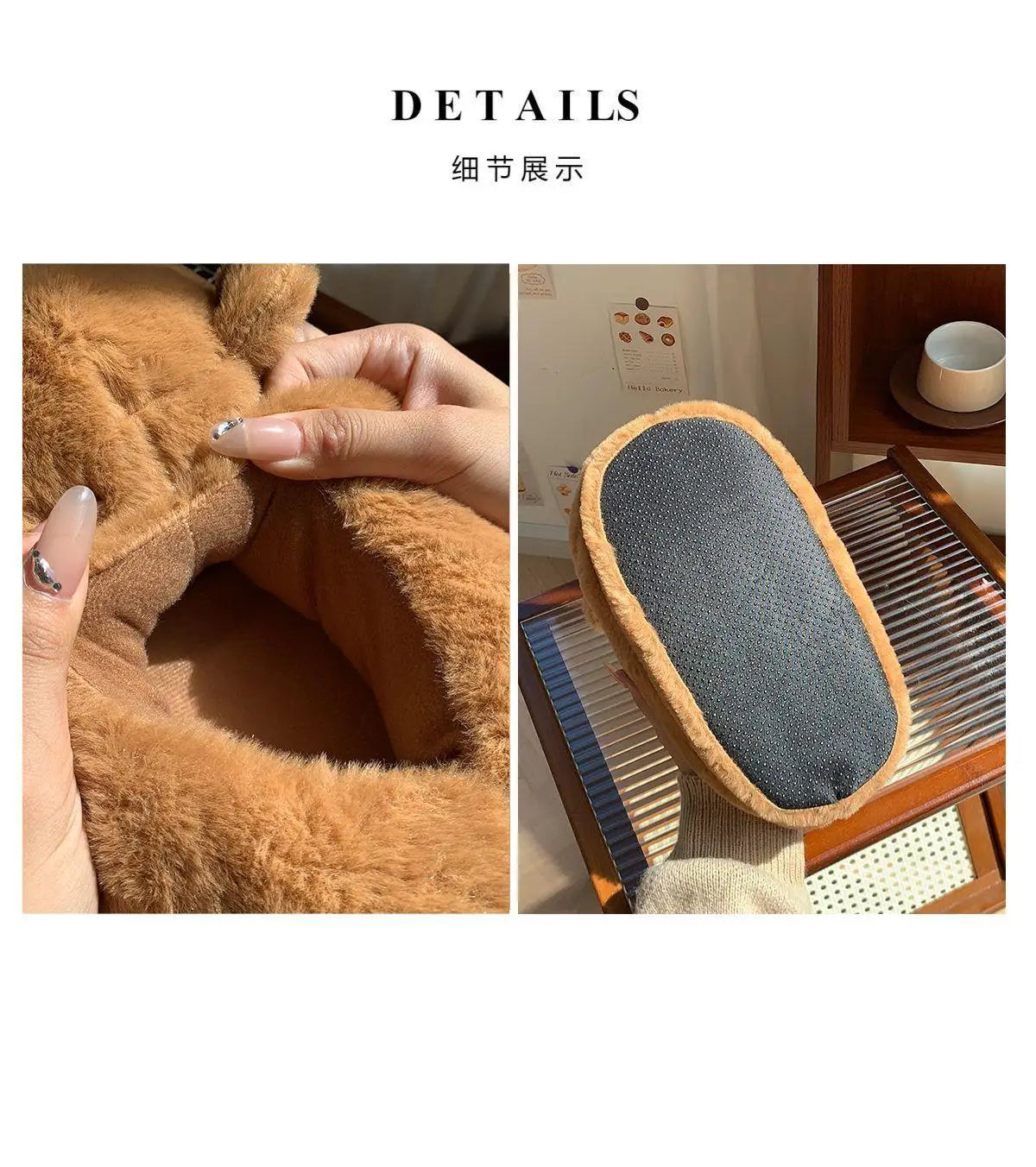 2025 Women's Home Slippers Sweet Fluffy Rainbow Bear Lady slippers indoor Anti slip lightweight keep warm Winter House Shoes 44