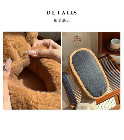 2025 Women's Home Slippers Sweet Fluffy Rainbow Bear Lady slippers indoor Anti slip lightweight keep warm Winter House Shoes 44