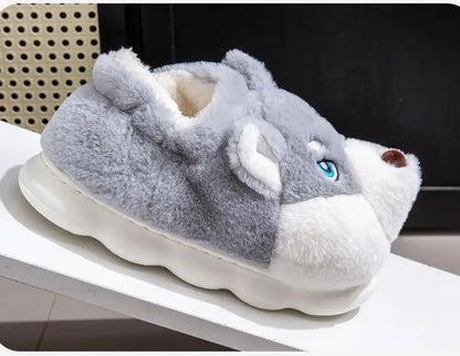 Women Indoor Cotton Slippers Cute Cartoon Dog Winter Warm Shoes Couples Home Floor Slides Anti-slip  Female Male House Footwear