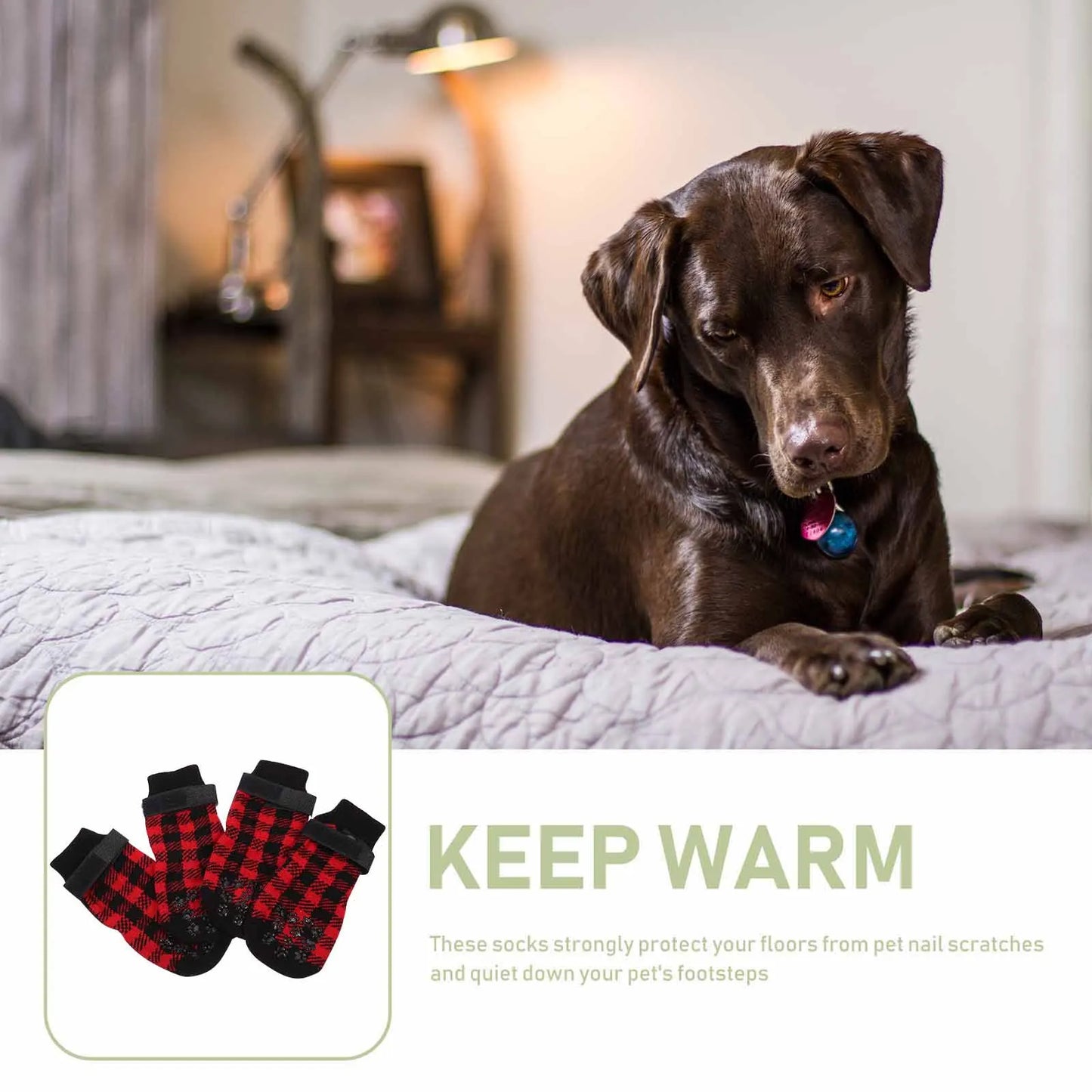 4Pcs Pet Socks Anti-Slip Warm Footwear Christmas Themed Dog Paw Protectors Christmas Themed Pet Socks Dog Paw Protection