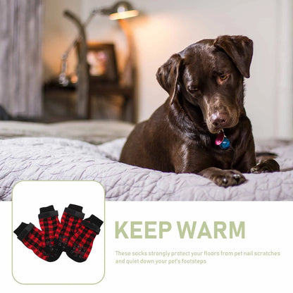 4Pcs Pet Socks Anti-Slip Warm Footwear Christmas Themed Dog Paw Protectors Christmas Themed Pet Socks Dog Paw Protection