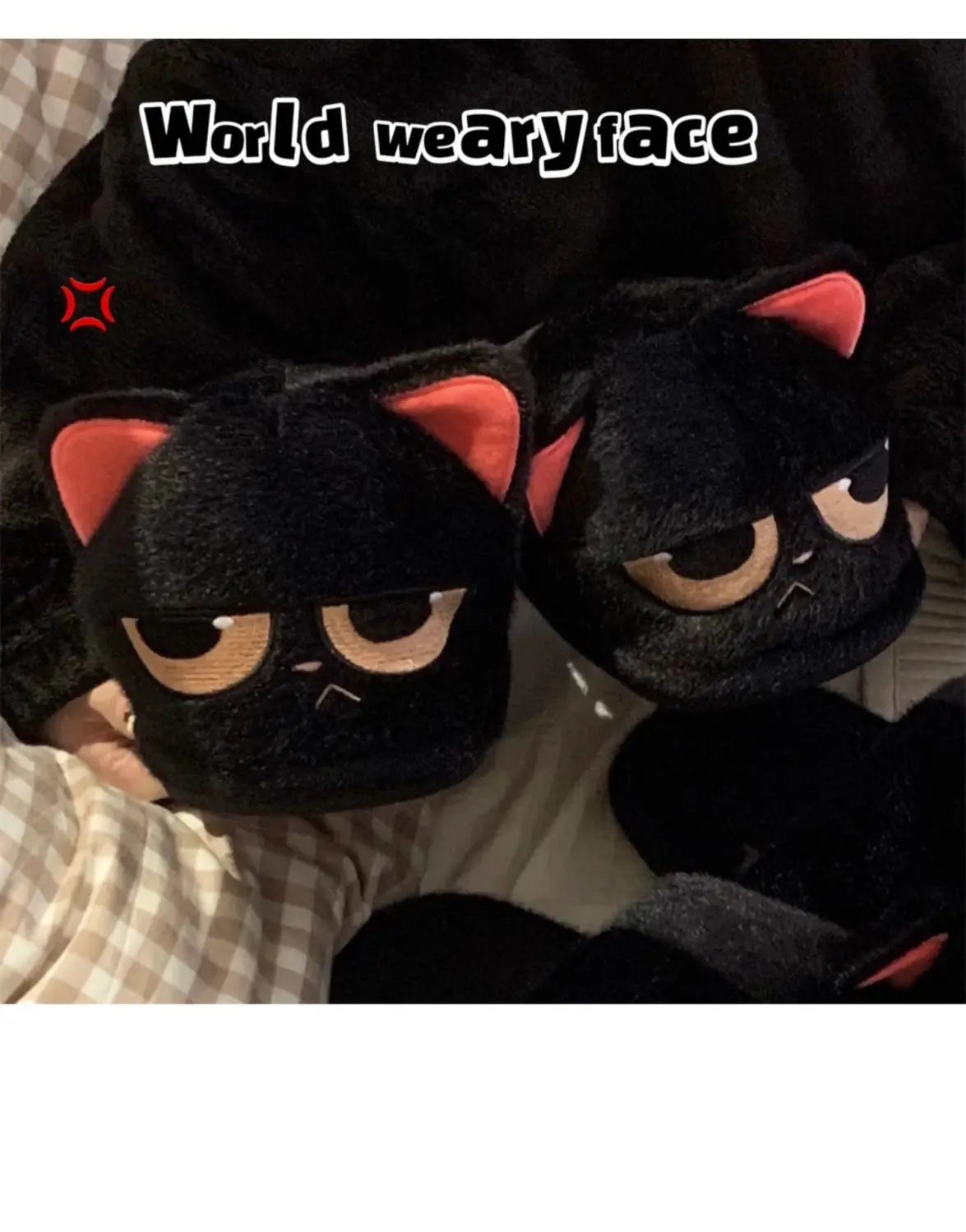 Winter black unhappy kitty slippers women men indoor home slides shoes ladies fun fuzzy kitten slipper cat lovers indoor shoes
