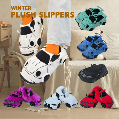10 COLORS Vehicle Shape Plush Slippers Women Men Cartoon Car Warm Soft House Shoes Birthday Party Indoor Slipper