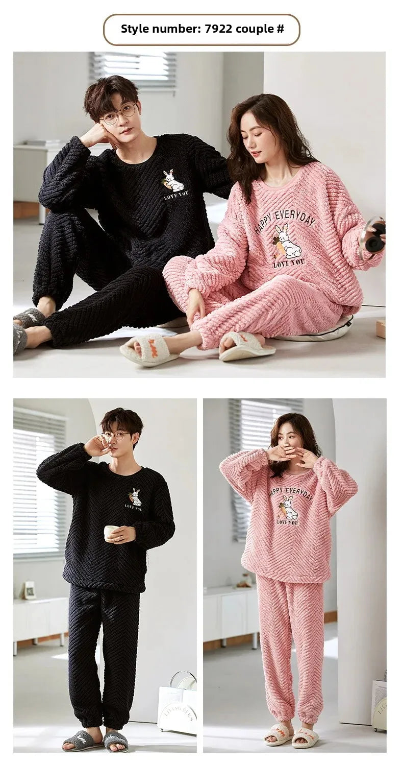 Thickened Coral Fleece Long Sleeve Sleepwear for Couples Spring Autumn Winter Flannel Warm Home Clothes Men Women Winter Home Py