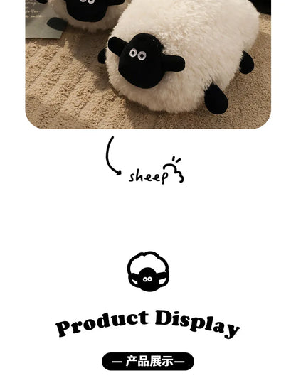 Ladies Fall Fluffy Slipper Women White Sheep Animal flip flops Winter Warm Cartoon Kawaii Soft Plush Indoor Home Shoes Gift