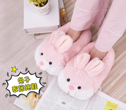 Cute Rabbit Shoes Women Winter Slippers Warm Plush Soft Sole Girls Indoor Home Floor Slipper Pink Color Ladies Cartoon Footwear
