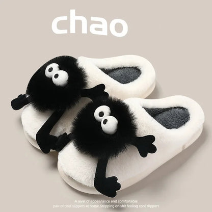 New Funny Slippers Women Plush Shoes Soft Bottom Home Cotton Shoes Woman Flip Flops Cute Cartoon Girls Furry Slippers