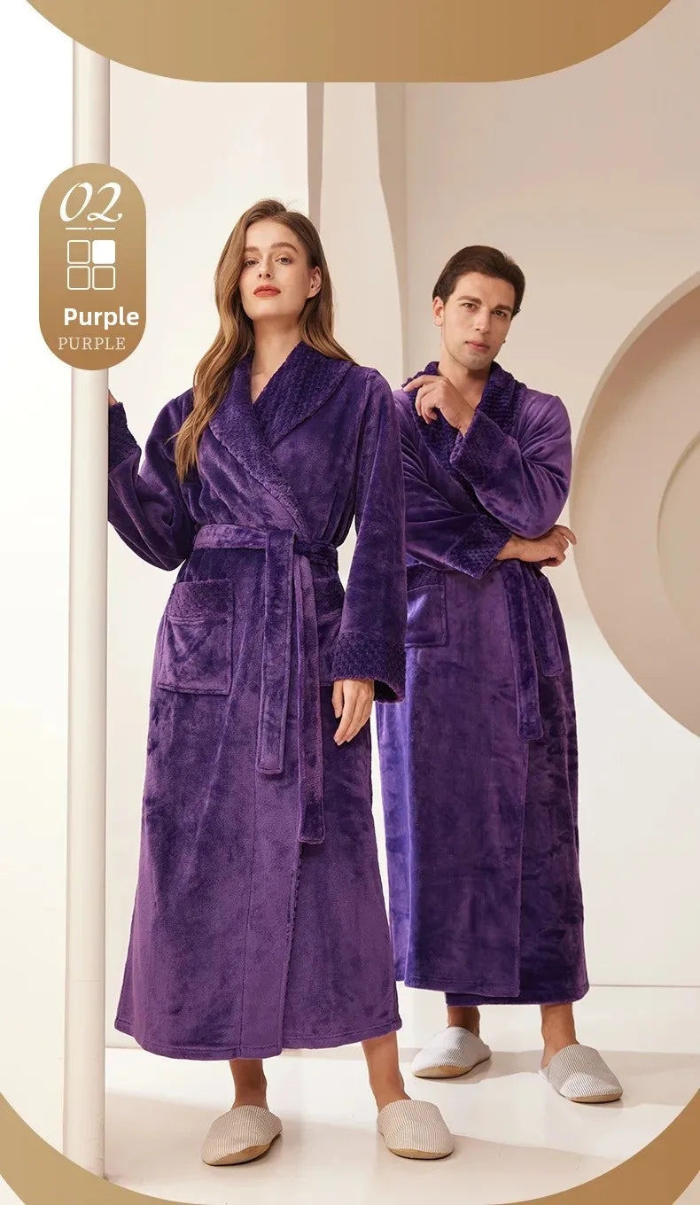 Couple's Oversize Plush Robe Coral Fleece Sleepwear Autumn Winter Home Comfortable Bathrobe for Men And Women