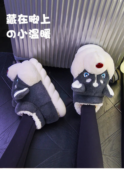 Men Indoor Cotton Slippers Cute Cartoon Dog Winter Warm Shoes Couples Home Floor Slides Anti-slip  Female Male House Footwear