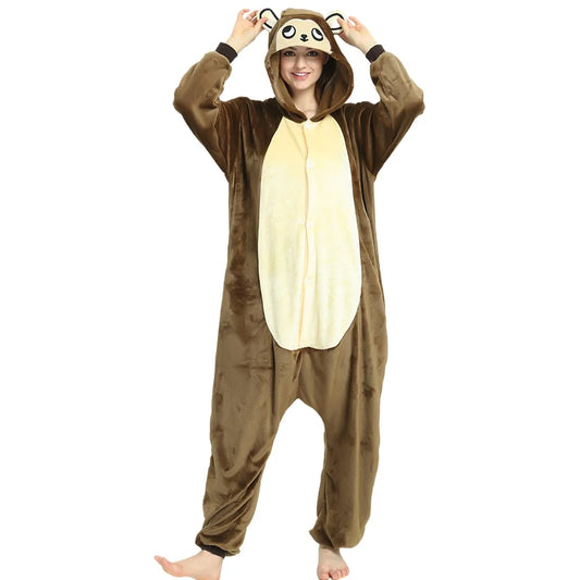 Winter Unisex Brown Monkey Cosplay Costumes Onesies Kigurumi Onesie Pajamas Adults Flannel Pyjamas Animal Sleepwear Jumpsuit