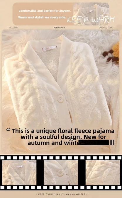 Winter Plush Fleece Thickened Flannel Sleepwear Set Women's Home Clothes Warm Cozy Breathable Long Sleeve Long Pants Home Lei...